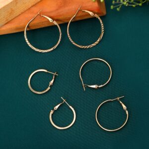 Set of 3 Gold Plated Hoop Earrings for Girls & Women
