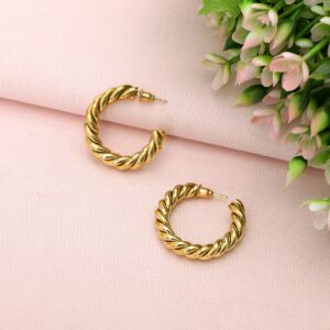 Gold Plated Statement Rope Style Hoop Earrings for Girls & Women
