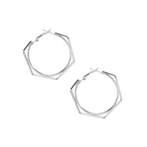Silver Plated Hexagon Hoop Earrings for Girls & Women