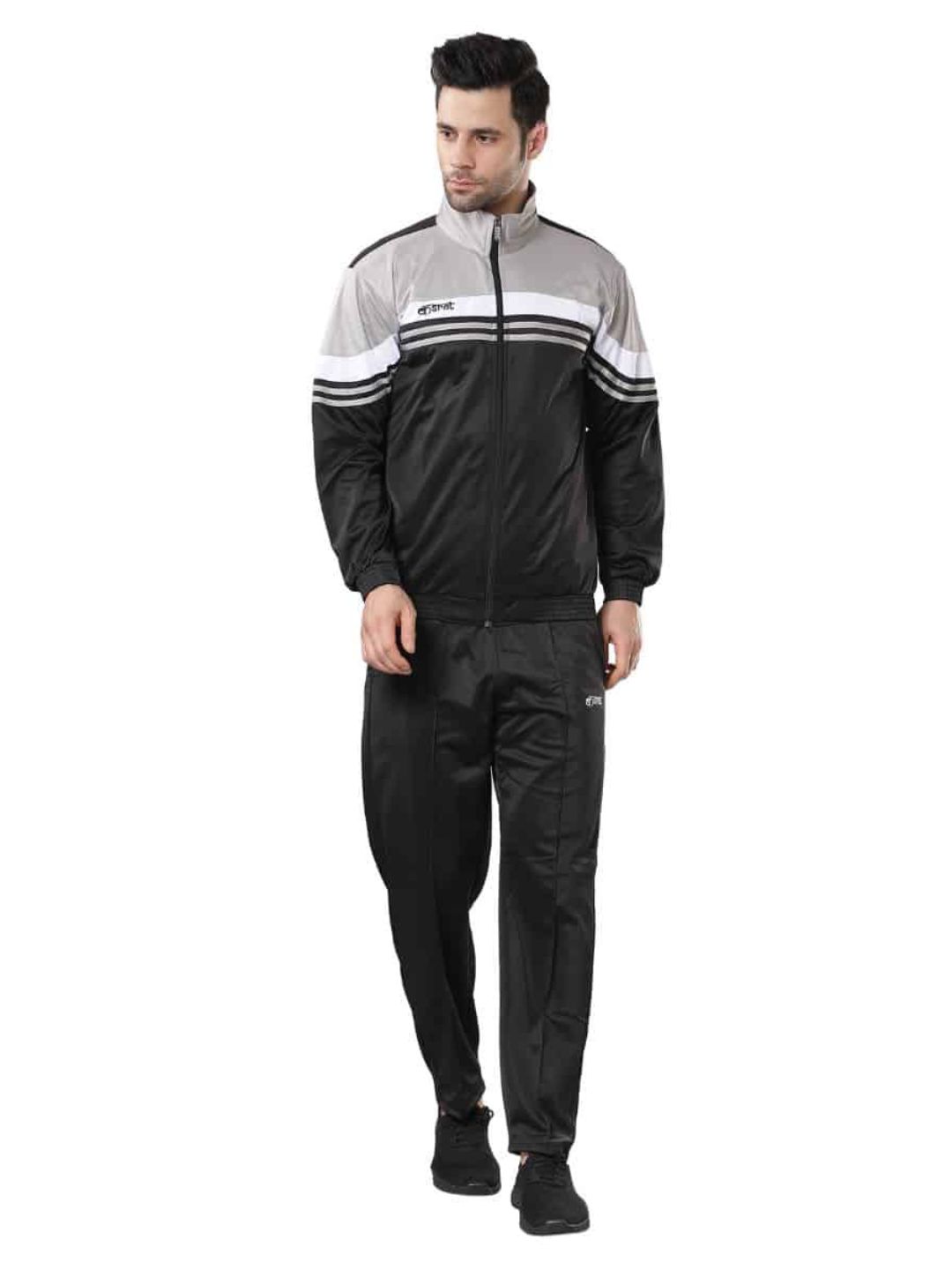 Kasrat Black With Grey Stripe Super Poly Sport Wears Tracksuit