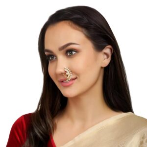 Traditional American Diamond and Pearls Embellished Clip On Nath/ Nose Ring for Women