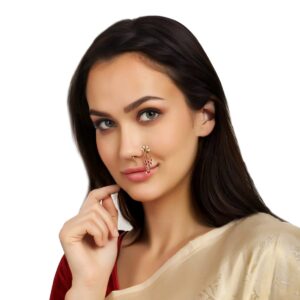 Gold Plated Delicate Pearls and Semi Precious Stones Embedded Peacock Design Clip On Nath/ Nose Ring for women