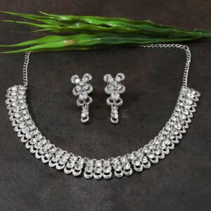 Silver Plated Delicate Rhinestones Studded Necklace Set for Women