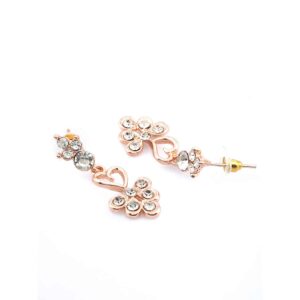 Delicate Rhinestones Studded Rose Gold Plated Floral Style  Necklace Set for Women