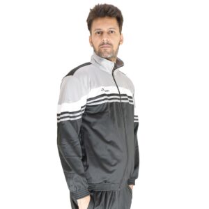 Varjish Black With Grey Stripe Super Poly Sports Wear Tracksuit