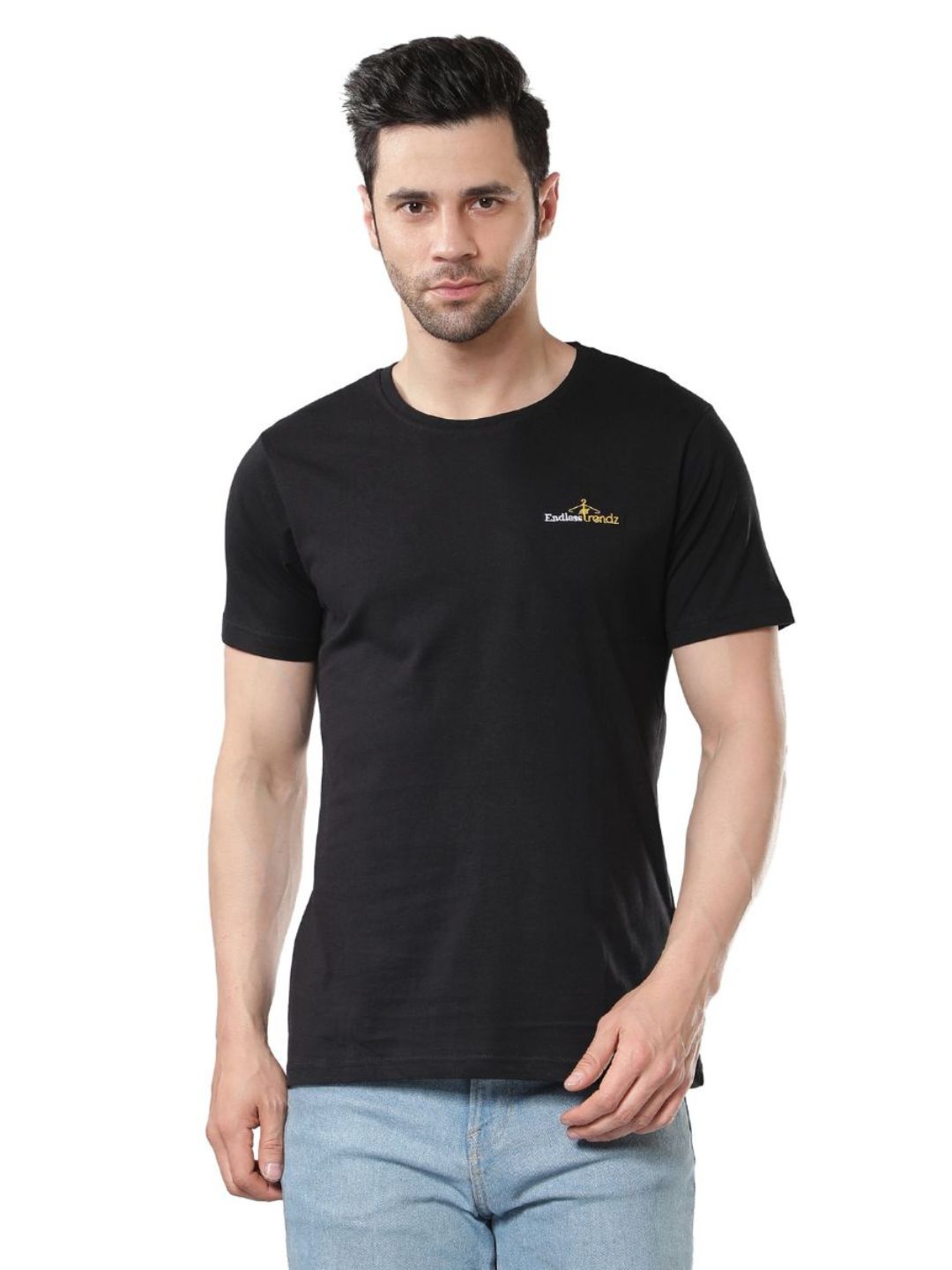 Endless Trendz Short Sleeves Round Neck Black T-Shirt