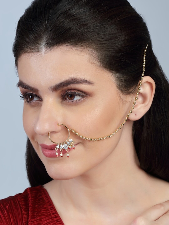 Gold-Plated White AD-Studded Nose Ring-1