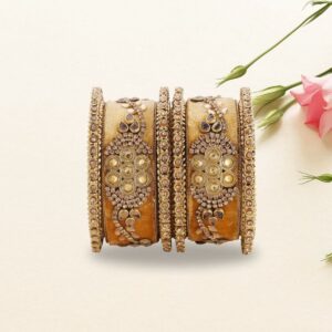 Accessher Set of 6 Gold Plated Rajwadi Style Velvet Silk Bridal Chooda/Bangles for Women