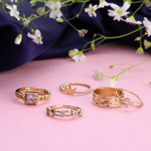 Accessher Gold Plated Minimal Classic Studded Finger Rings