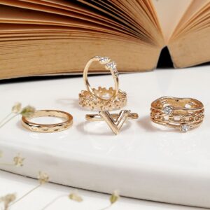 Accessher Set of 5 Gold Plated Minimal Classic Studded Finger Rings for Women and Girls