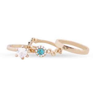 Accessher Set of 3 Gold Plated Minimal Classic Studded Finger Rings for Women and Girls