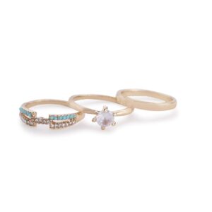 Accessher Set of 3 Gold Plated Minimal Classic Studded Finger Rings for Women and Girls