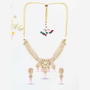 Accessher Gold Plated Ethnic Kundan & Pearls Choker Set
