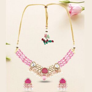 Accessher Traditional Pink Kundan & Pearls Necklace Set
