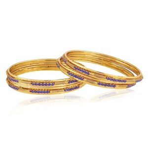 AccessHer set of 4 antique gold bangles with Dark Blue Stones