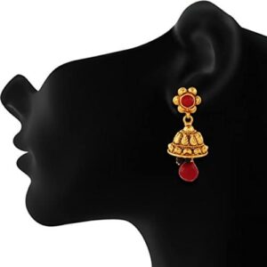 ACCESSHER Antique Royal Ruby Jhumki Earrings