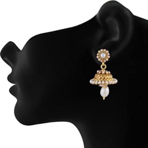 ACCESSHER Copper Ad American Diamond Antique Royal Pearl Jhumki Earrings