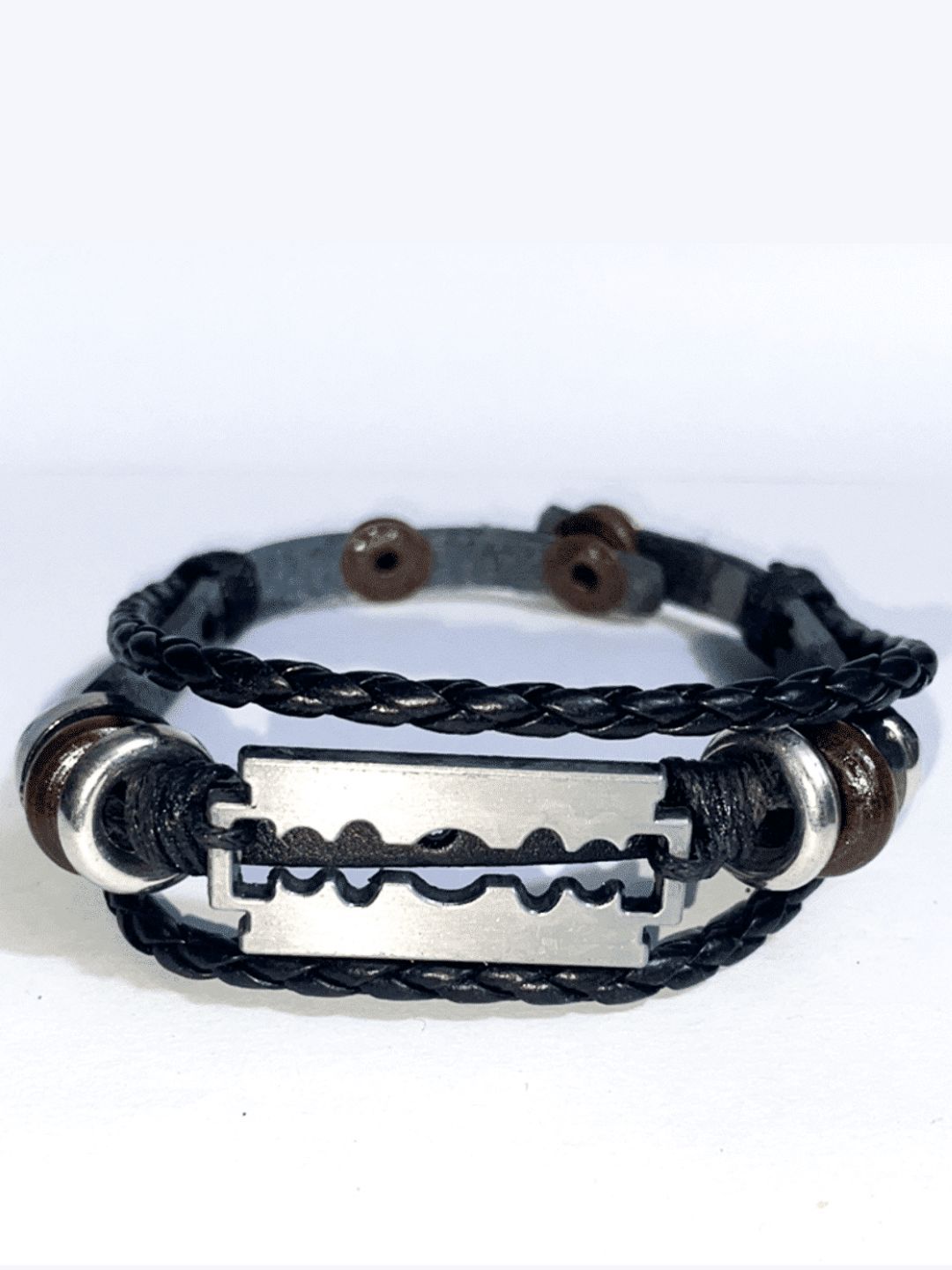 AccessHim Leatherite Layered Mens Bracelet with Blade Design