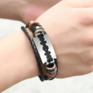 AccessHim Leatherite Layered Bracelet with Blade Design