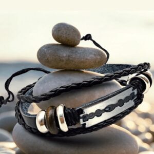 AccessHim Leatherite Layered Bracelet with Blade Design