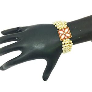 AccessHer Pearl and Kundan Hand Bracelet Bangle for Women