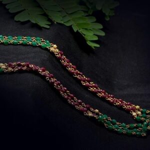 ACCESSHER Delicate Gold, Ruby Jaipuri Mala Necklace for Women