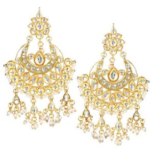 AccessHer Traditional Kundan jadau Chandbali dangle earrings for women