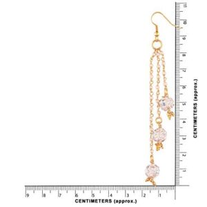ACCESSHER Three Line Chain with Gold Shamballa Ball Pearl Dangle Drop Earrings