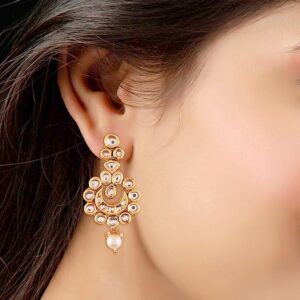 AccessHer Gold Plated Traditional Dangler Earrings with Vilandi Kundan and Pearl for Women
