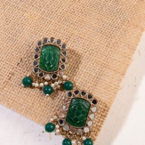 Gold-Plated & Green AD-Studded Earrings