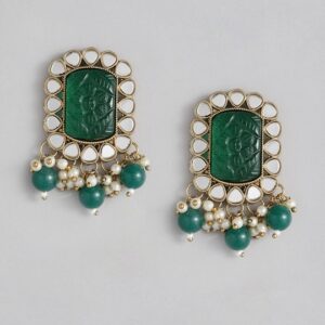 Gold-Plated & Green AD-Studded Earrings