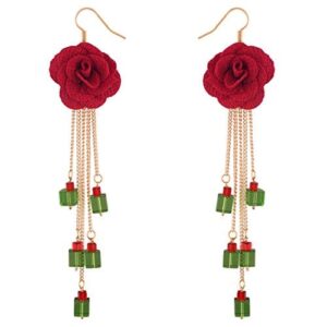 AccessHer Christmas red rose green cyrstal earrings for Women girls