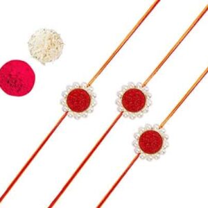 AccessHer Designer Druzy Stone Rakhi with Pearls for Beloved Brother Pack of 3