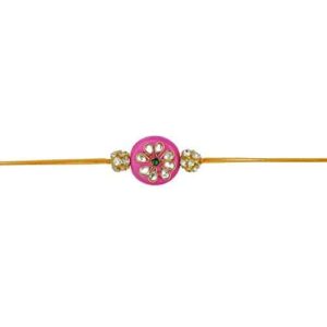 AccessHer Pink & Gold Color Bead Kundan Rakhi Pack of 15