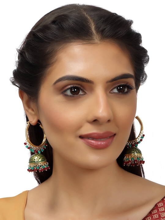 Gold Plated Multicolour Hoop Earrings for Women model shot
