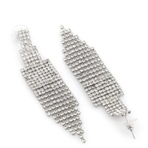 Silver Toned & White Feather Shaped Drop Earrings