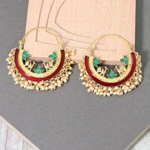 Gold Plated Multicolour Meenakari and Pearls Hoop Earrings