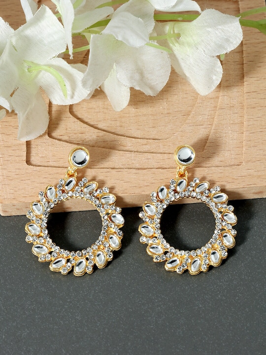 Gold Plated Sparkling Circular Earrings mood shot