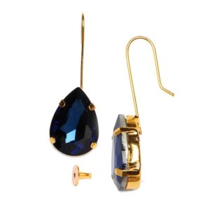 Gold Plated Royal Blue Crystal Teardrop Dangle Earring