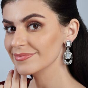 Silver Toned Geometric Drop Earrings