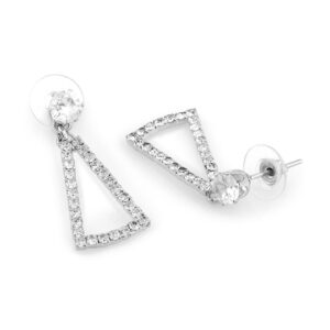 White And Silver Plated Triangular Drop Earrings