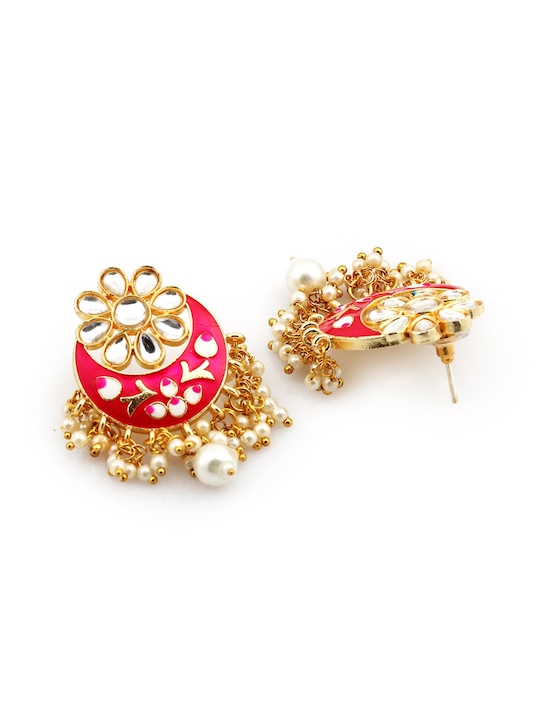 Pink Gold Plated Crescent Shaped Chandbalis Earrings top view