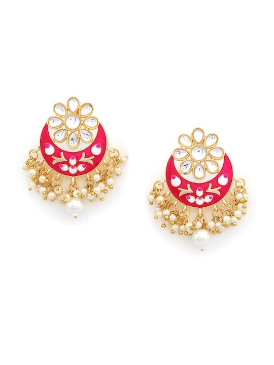 Pink Gold Plated Crescent Shaped Chandbalis Earrings front view