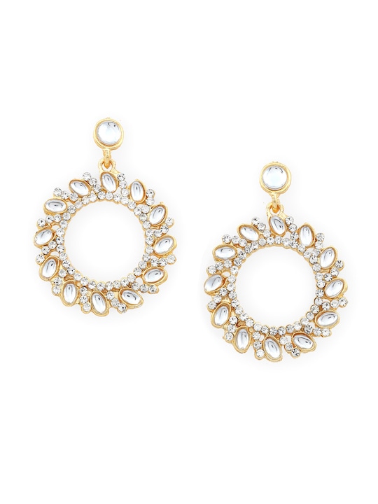 Gold Plated Sparkling Circular Earrings front view