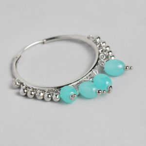 Silver Plated Blue Beads Embellished Hoop Earrings