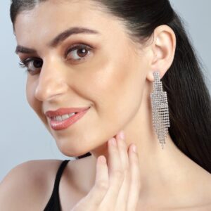 Silver Toned & White Feather Shaped Drop Earrings