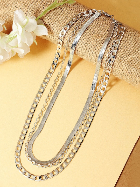 Silver-Toned Brass Silver-Plated Layered Chain