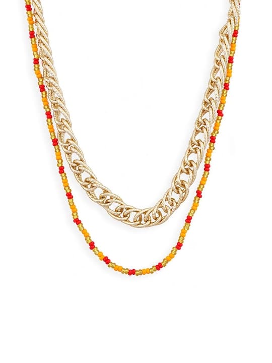 Gold-Toned & Red Brass Gold-Plated Layered Chain