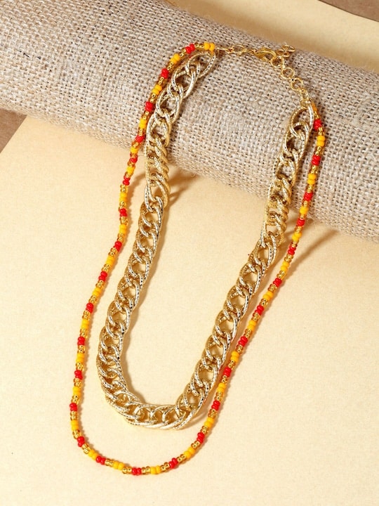Gold-Toned & Red Brass Gold-Plated Layered Chain