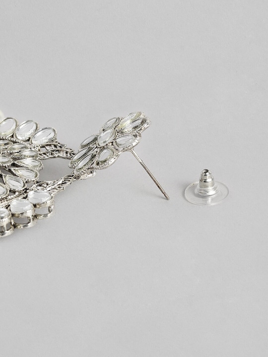 Silver Toned & White Mirror Circular Drop Earrings back closure